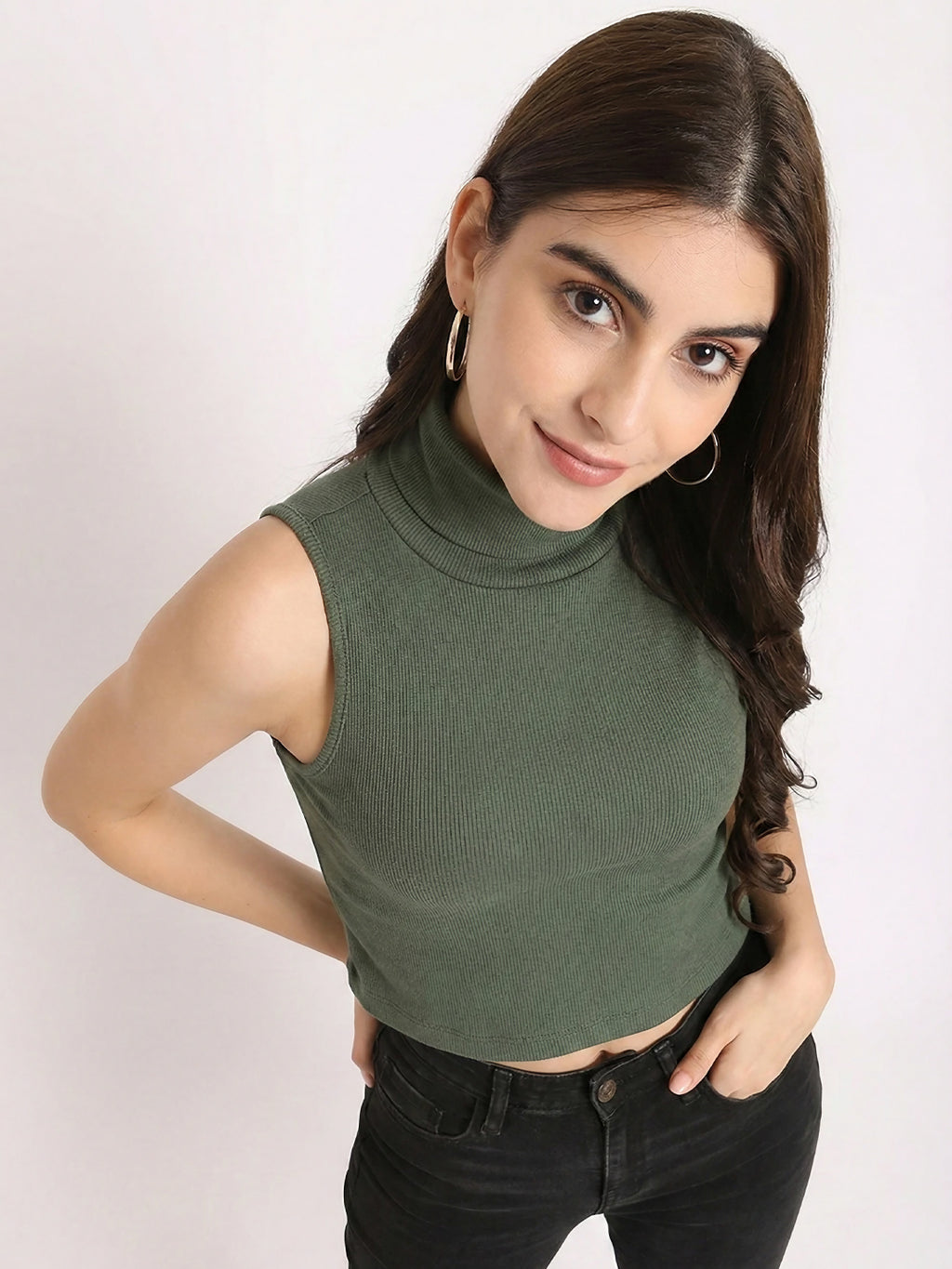 High Neck Sleeveless Crop Fitted Top for women