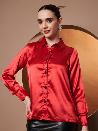 Women Red Classic Slim Fit Casual Shirt