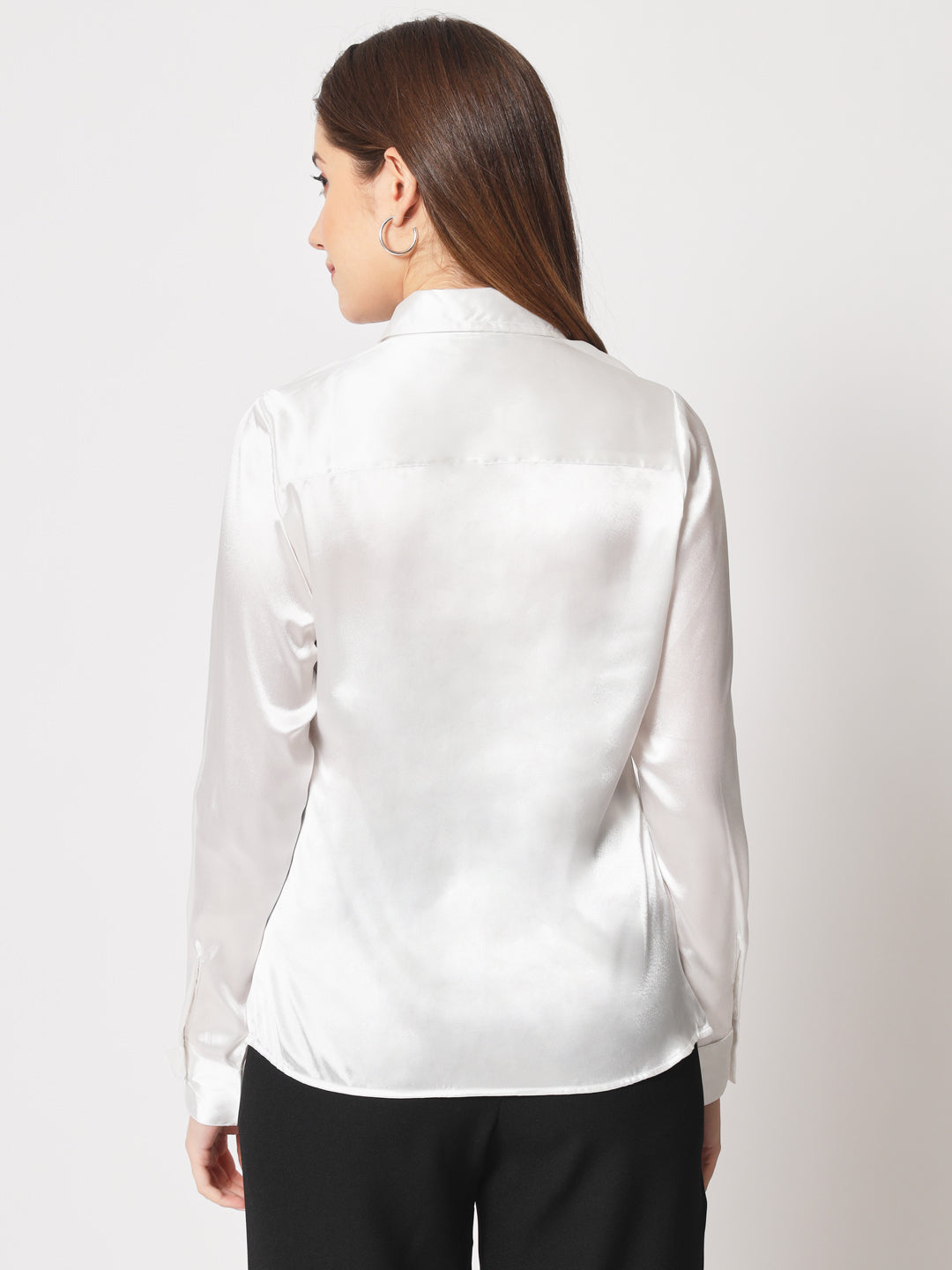 Spread Collar Satin Casual Shirt