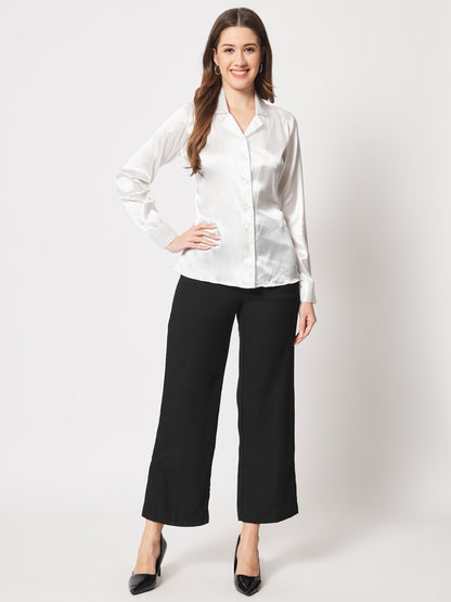 Spread Collar Satin Casual Shirt