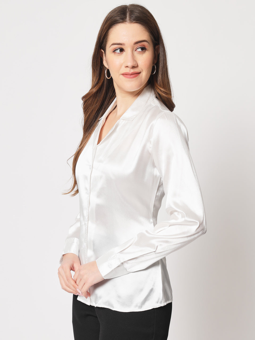 Spread Collar Satin Casual Shirt