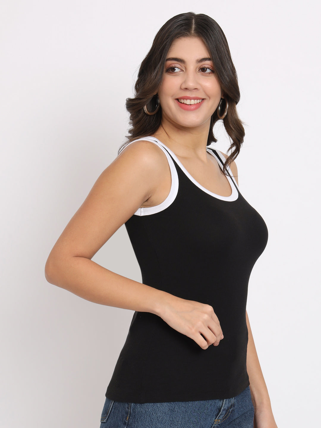 Women's Black Rib Scoop Neck Sleeveless Top