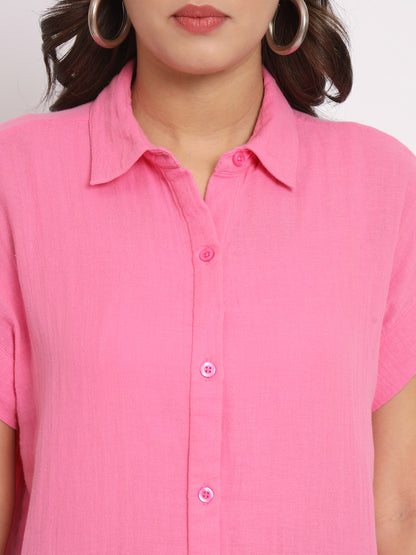 Women's Cotton Pink Casual Shirt