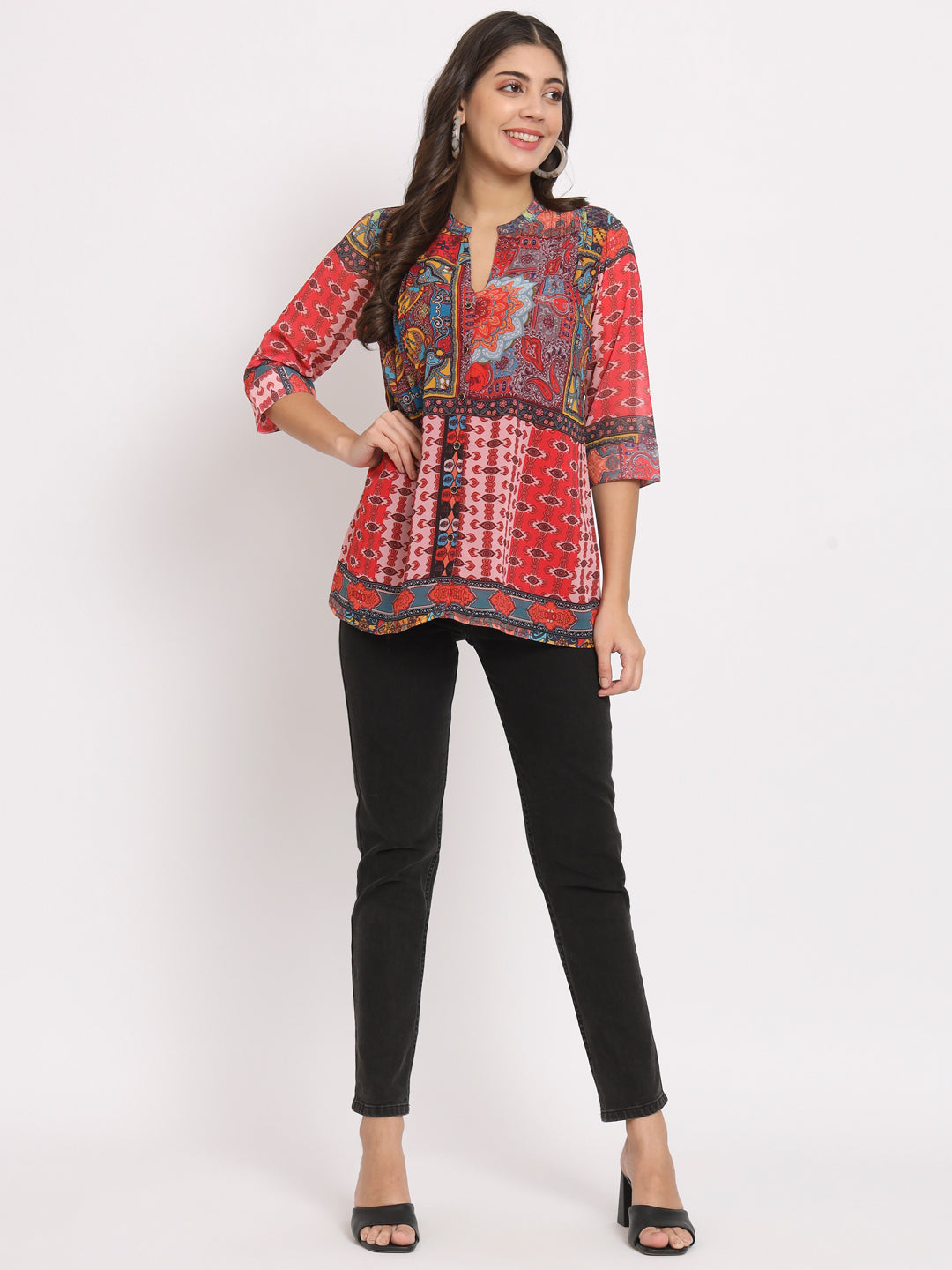 Women's Mandarin Collar Printed Ethnic Kurti