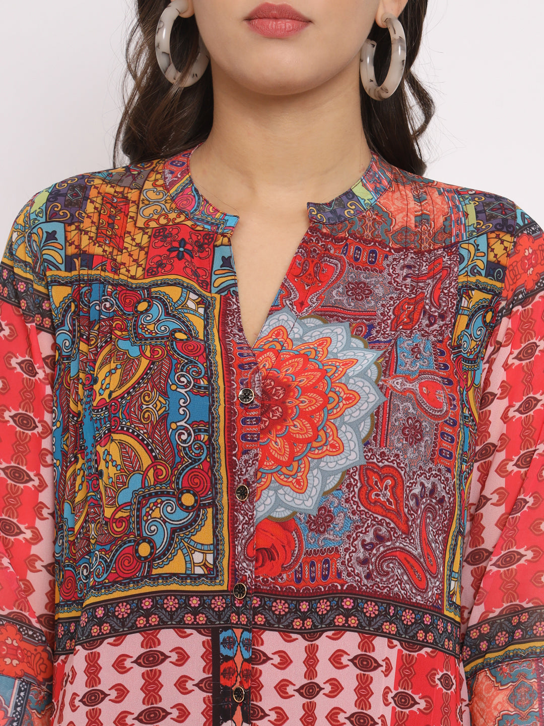 Women's Mandarin Collar Printed Ethnic Kurti