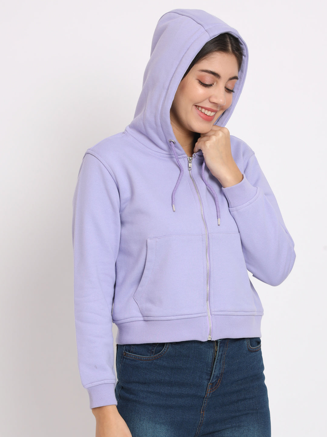 Women's Hooded Long Sleeves Cotton Lavender Jacket