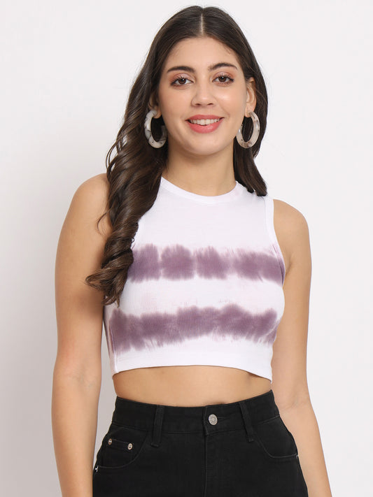 Women's Sleeveless Fitted Tie & Die Crop Top