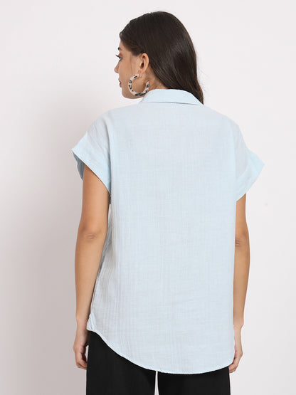 Women's Cotton Blue Casual Shirt