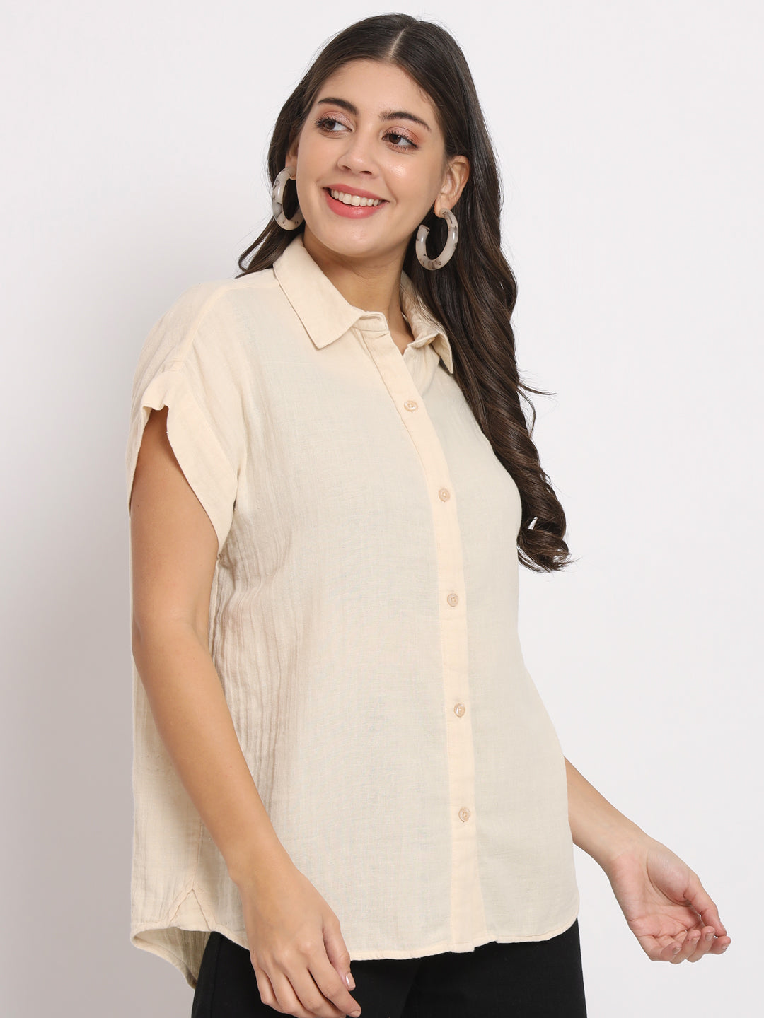 Women's Cotton Cream Casual Shirt