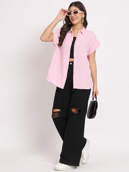 Women's Cotton Light Pink Casual Shirt