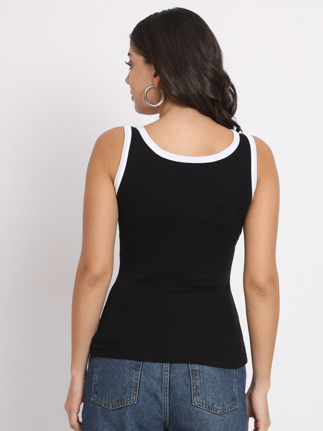 Women's Black Rib Scoop Neck Sleeveless Top