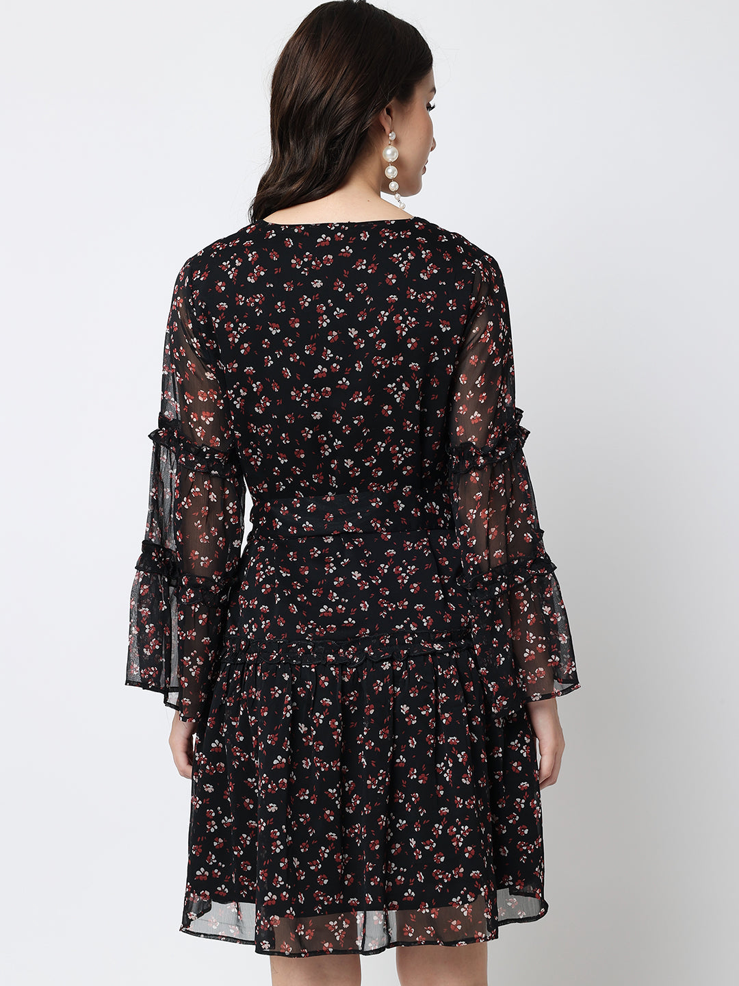 Floral Printed Bell Sleeves Fit & Flare Dress