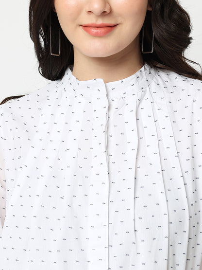 Printed Mandarin Collar Shirt Style Top