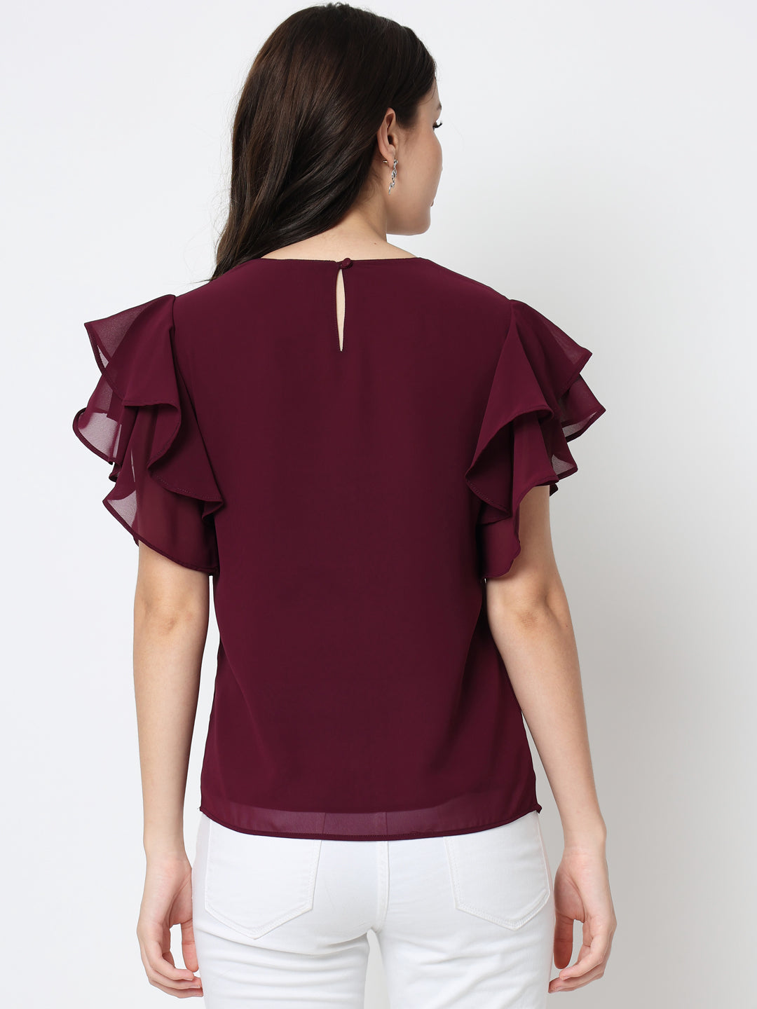 Women Maroon Solid Georgette Top