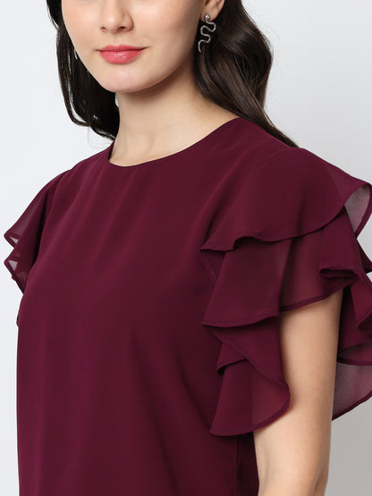 Women Maroon Solid Georgette Top