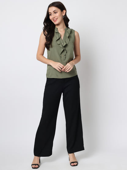 Green Ruffles Crepe Top