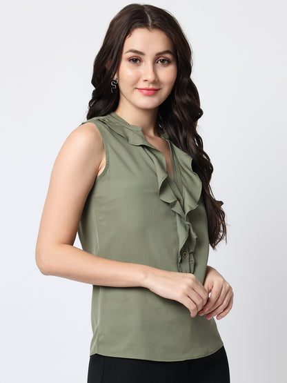 Green Ruffles Crepe Top