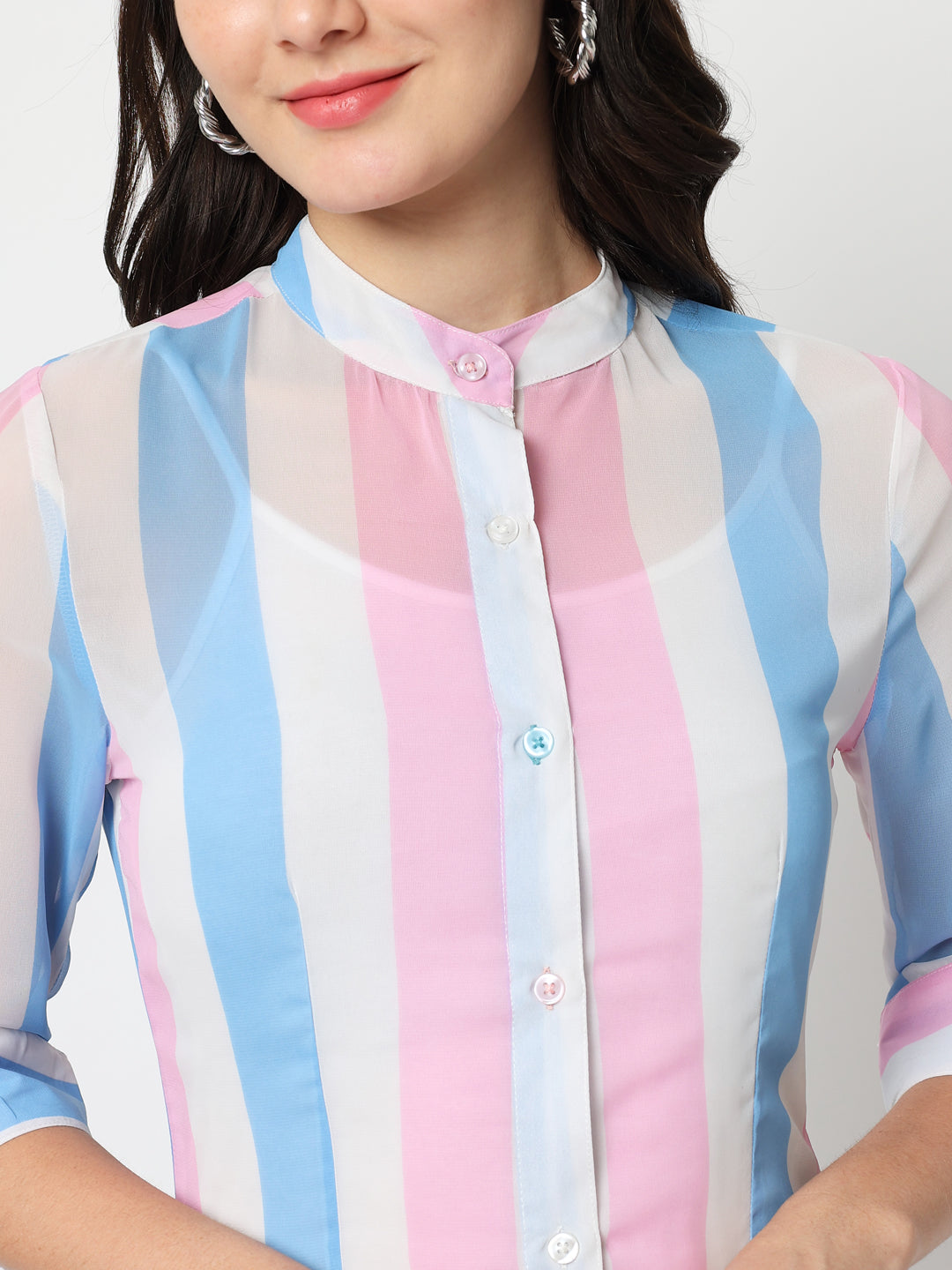 Vertical Stripes Mandarin Collar Classic Casual Shirt