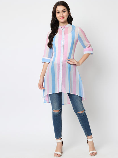 Vertical Stripes Mandarin Collar Classic Casual Shirt