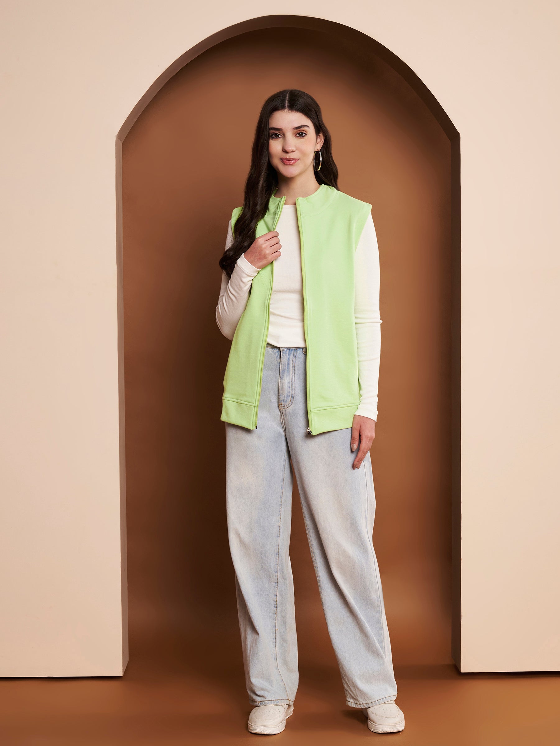 Women Mock Collar Solid Cotton Casual Bomber Jacket