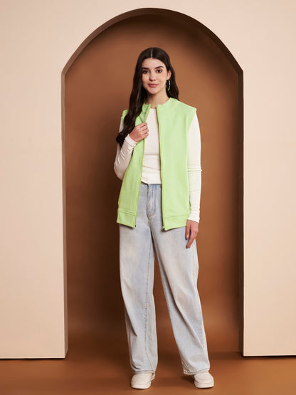 Women Mock Collar Solid Cotton Casual Bomber Jacket