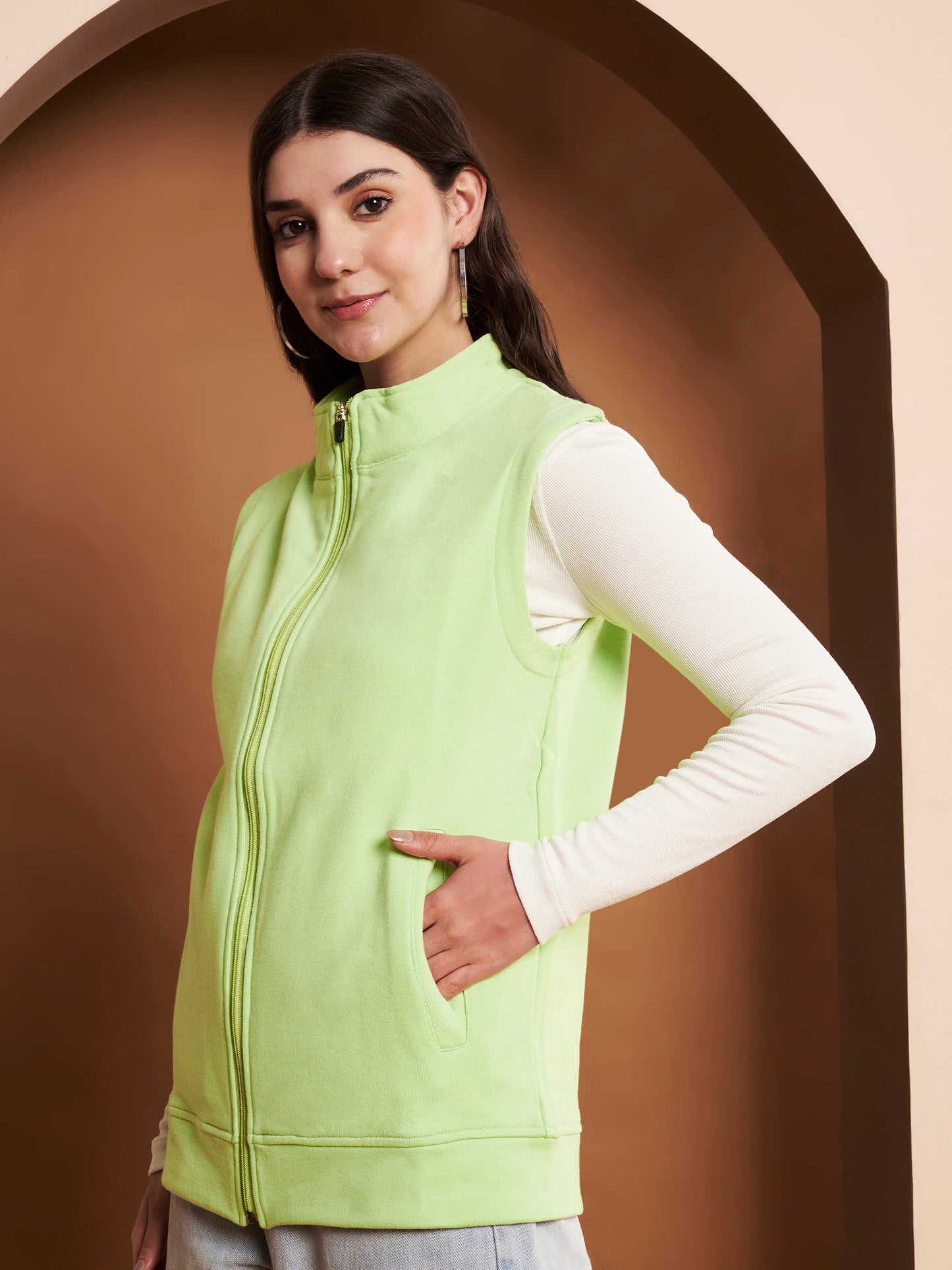 Women Mock Collar Solid Cotton Casual Bomber Jacket