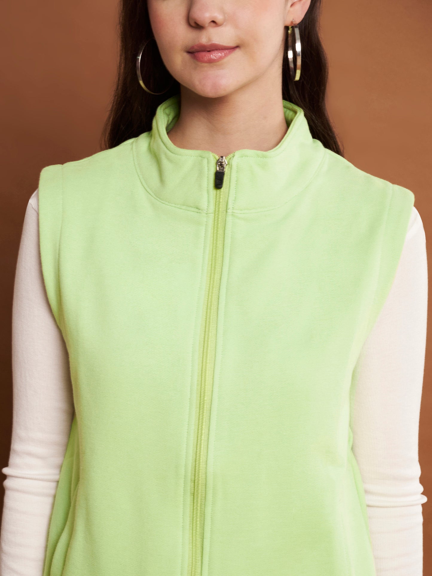 Women Mock Collar Solid Cotton Casual Bomber Jacket