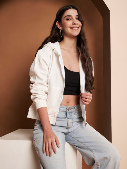 Women's Hooded Long Sleeves Cotton White Jacket