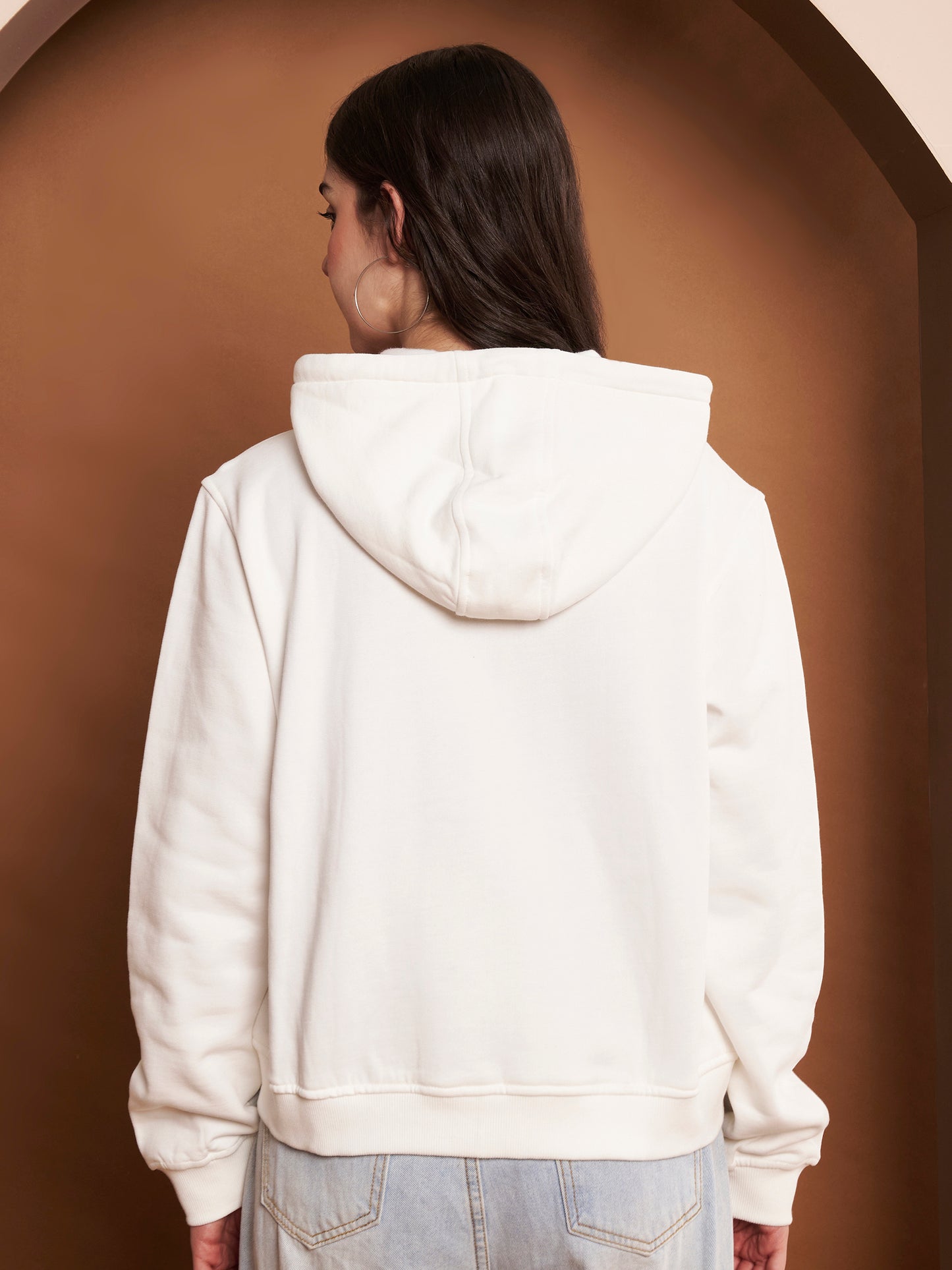 Women's Hooded Long Sleeves Cotton White Jacket