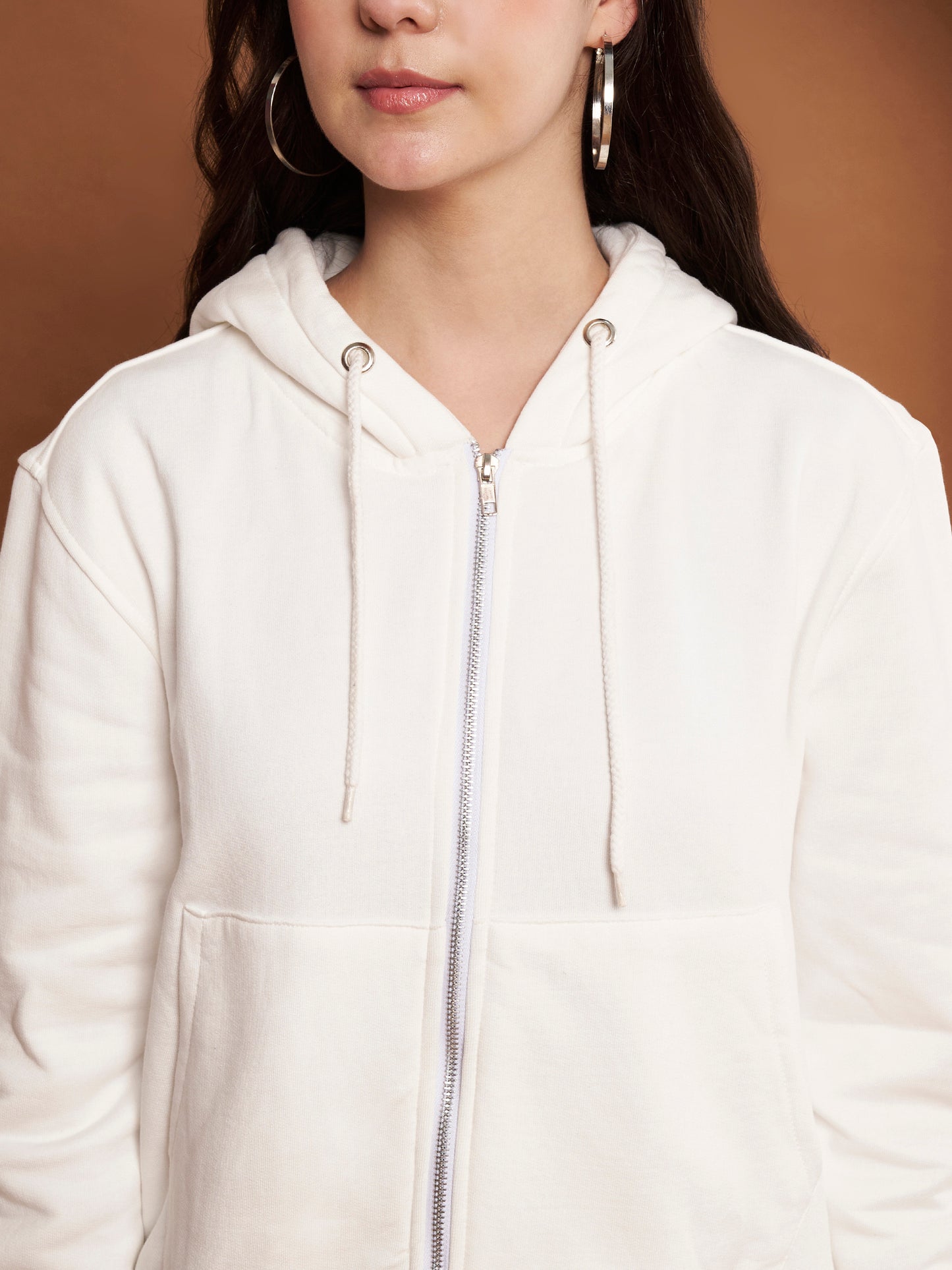 Women's Hooded Long Sleeves Cotton White Jacket