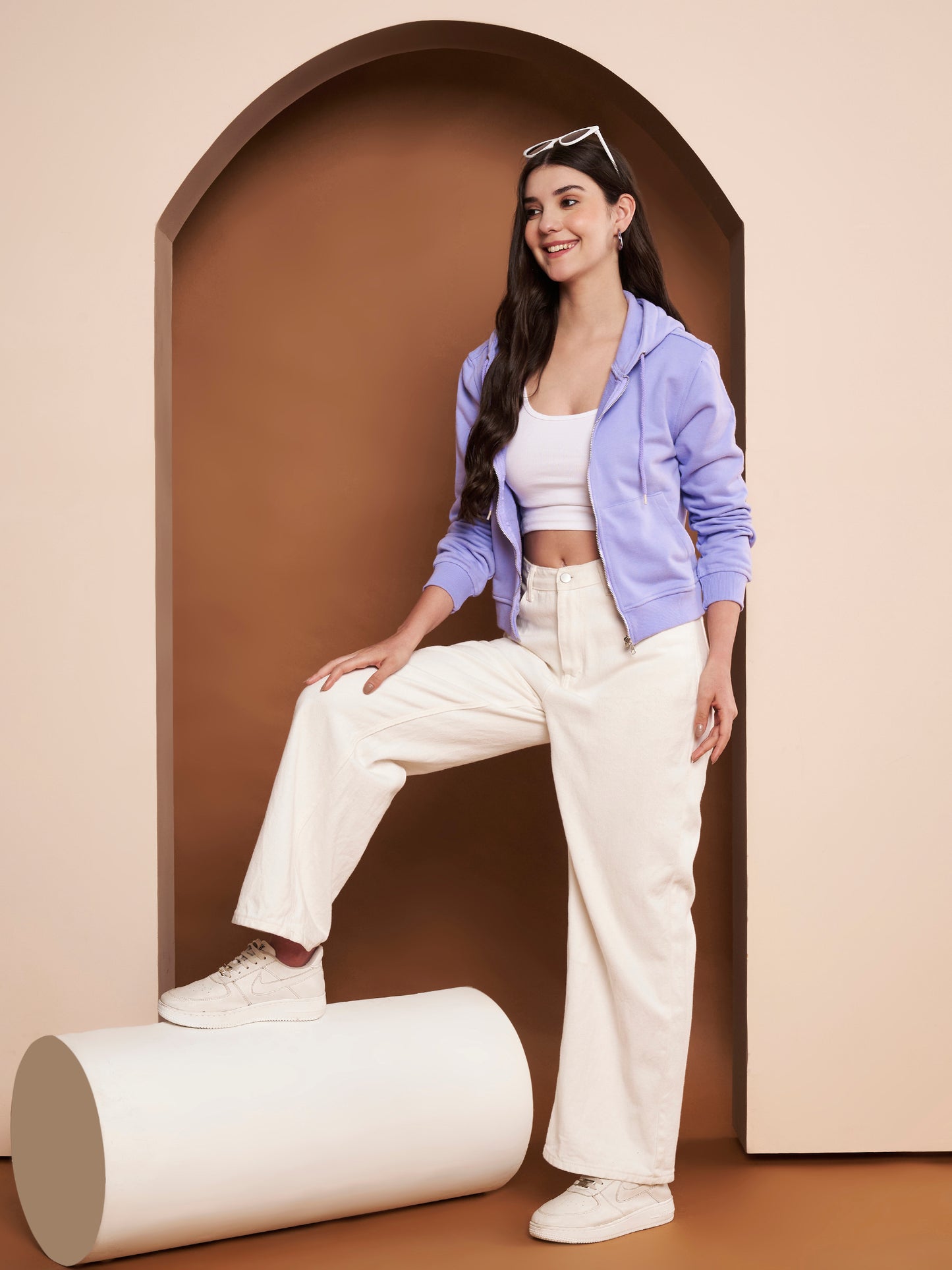 Women's Hooded Long Sleeves Cotton Lavender Jacket