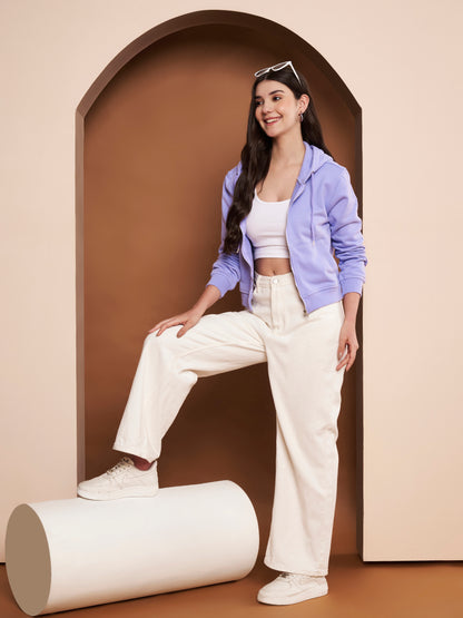 Women's Hooded Long Sleeves Cotton Lavender Jacket