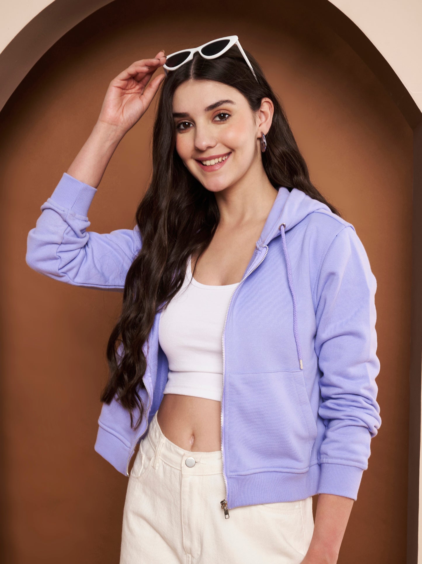 Women's Hooded Long Sleeves Cotton Lavender Jacket