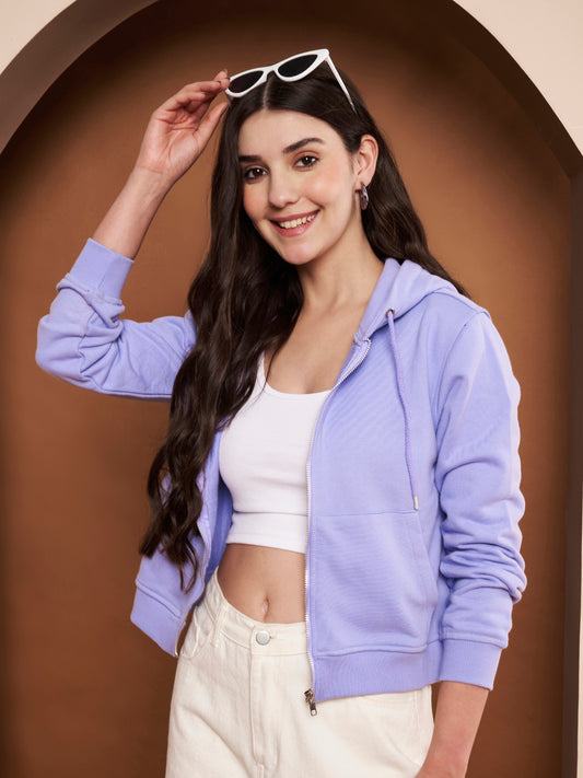 Women's Hooded Long Sleeves Cotton Lavender Jacket