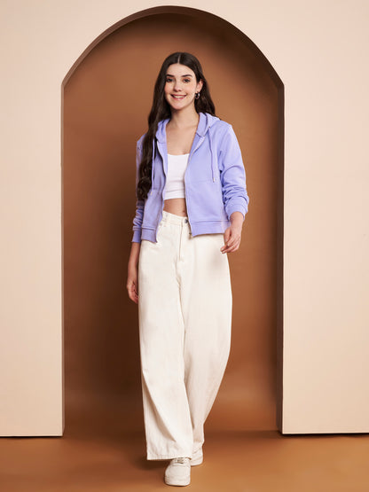 Women's Hooded Long Sleeves Cotton Lavender Jacket