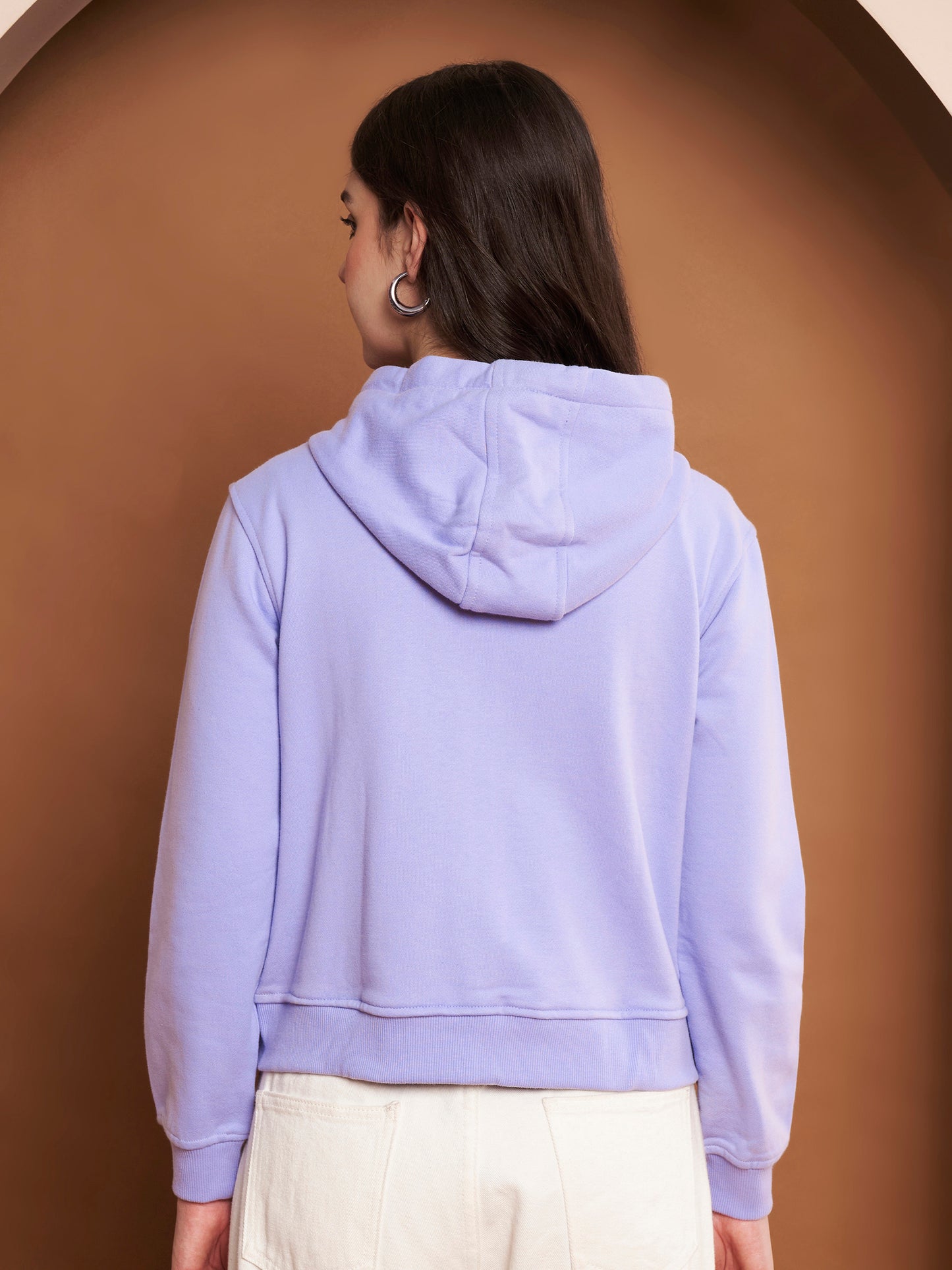 Women's Hooded Long Sleeves Cotton Lavender Jacket