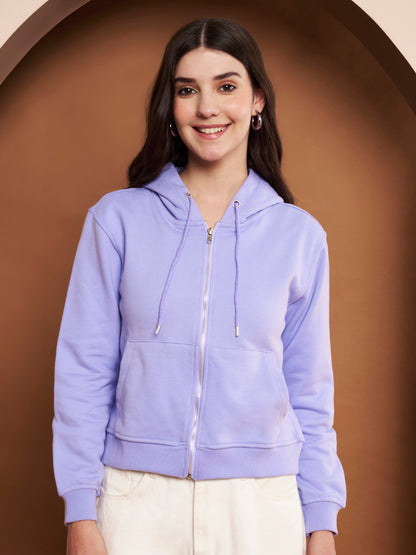 Women's Hooded Long Sleeves Cotton Lavender Jacket