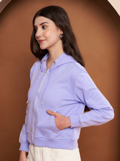 Women's Hooded Long Sleeves Cotton Lavender Jacket