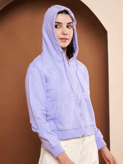 Women's Hooded Long Sleeves Cotton Lavender Jacket