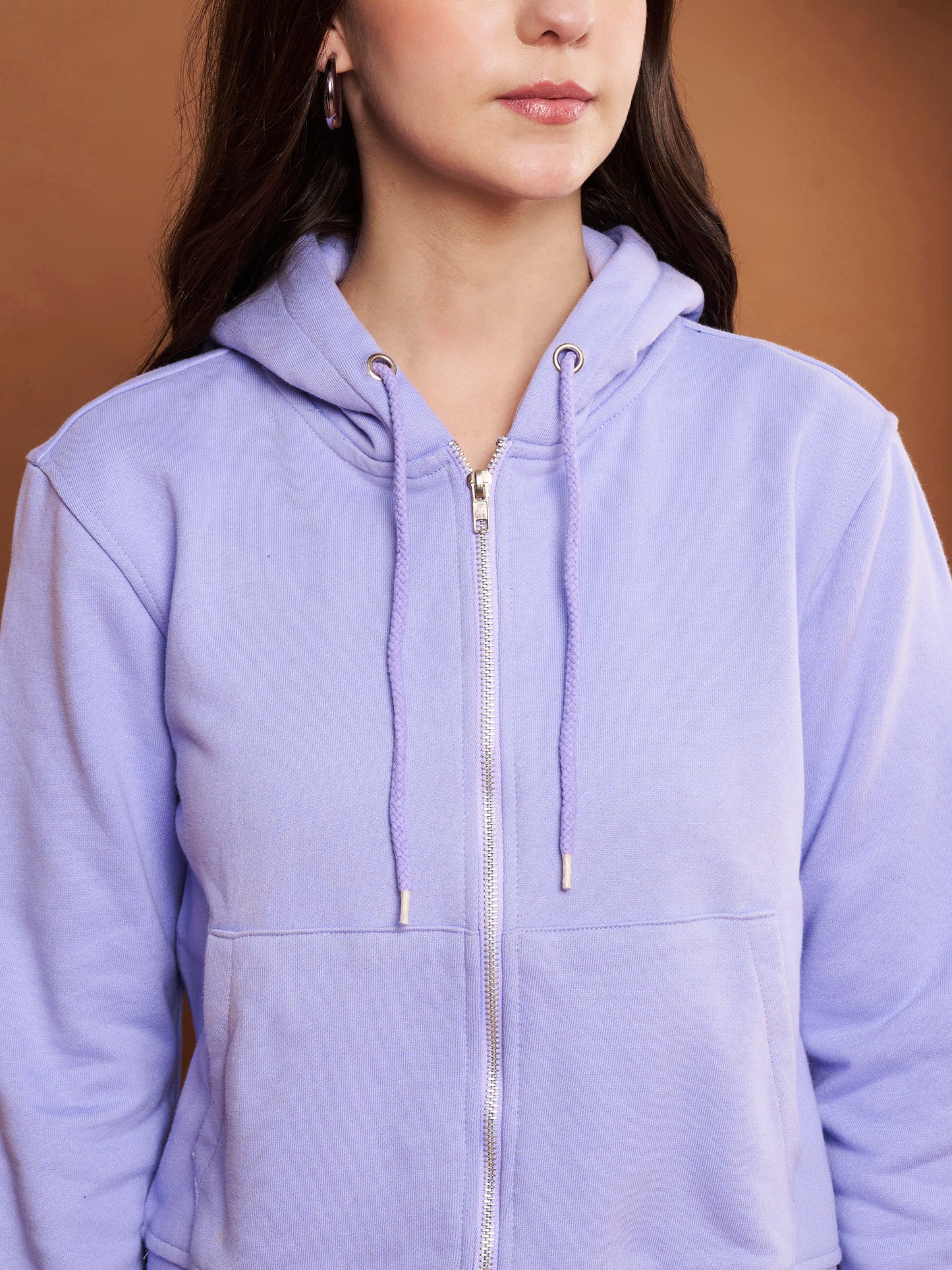 Women's Hooded Long Sleeves Cotton Lavender Jacket