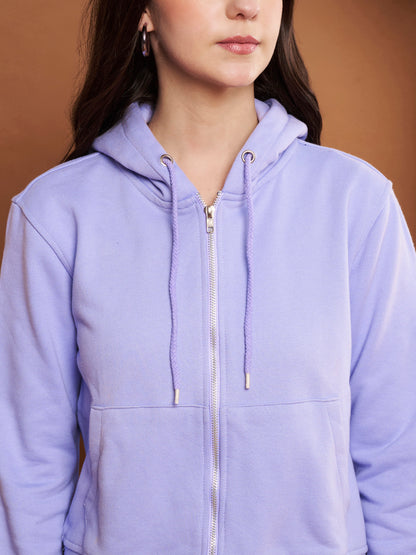 Women's Hooded Long Sleeves Cotton Lavender Jacket