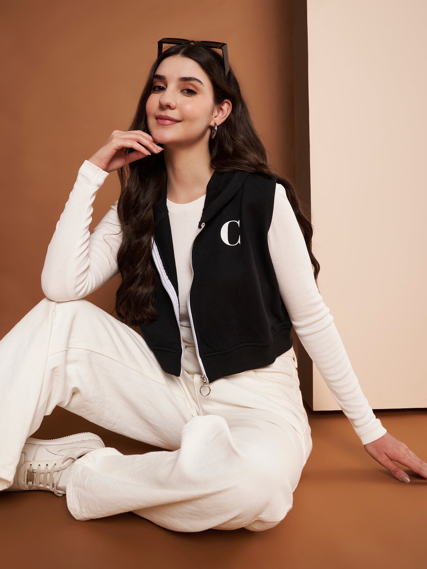 Women Hooded Cotton Crop Bomber Black Jacket