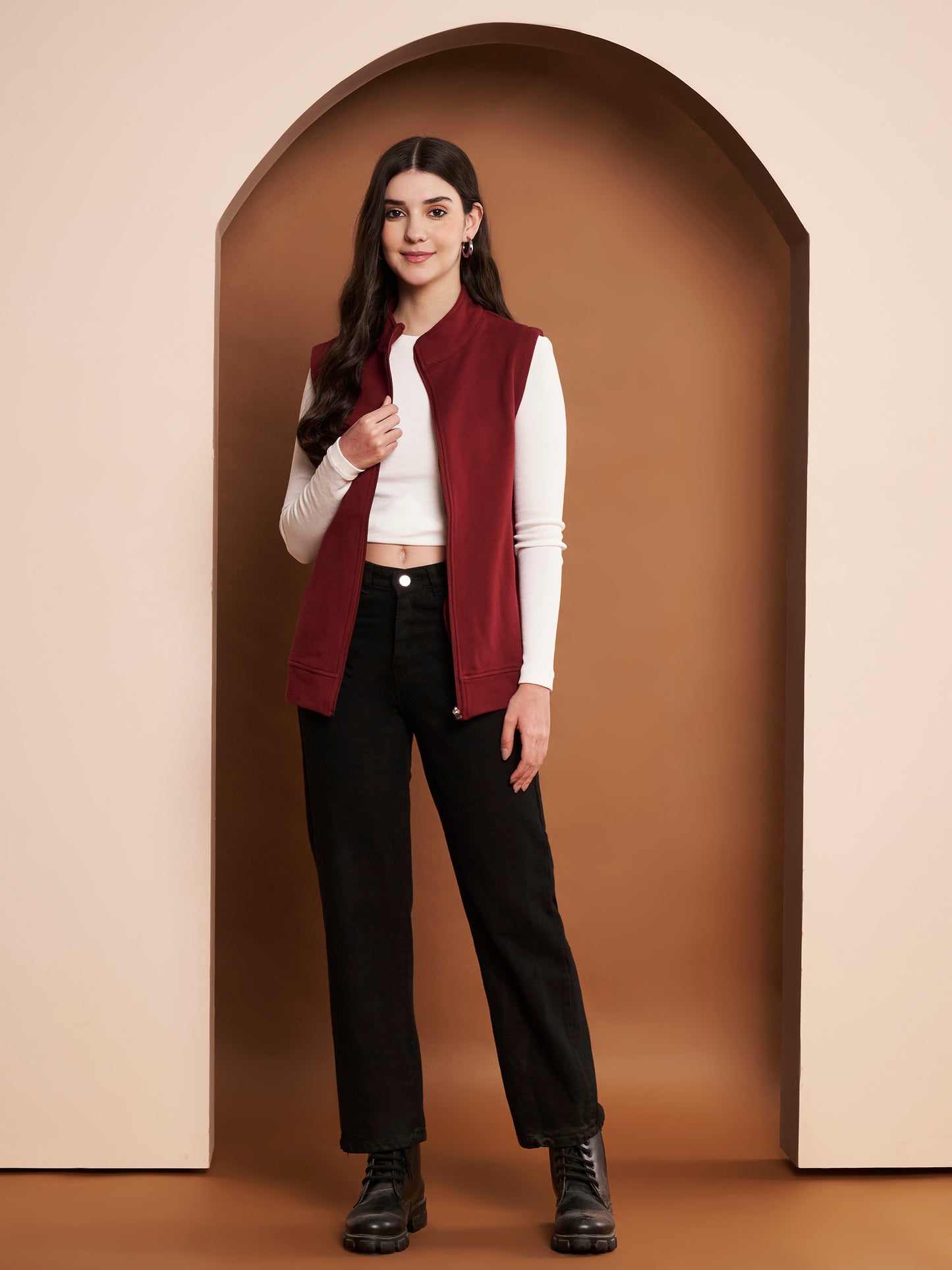 Women Mock Collar Solid Cotton Casual Bomber Jacket