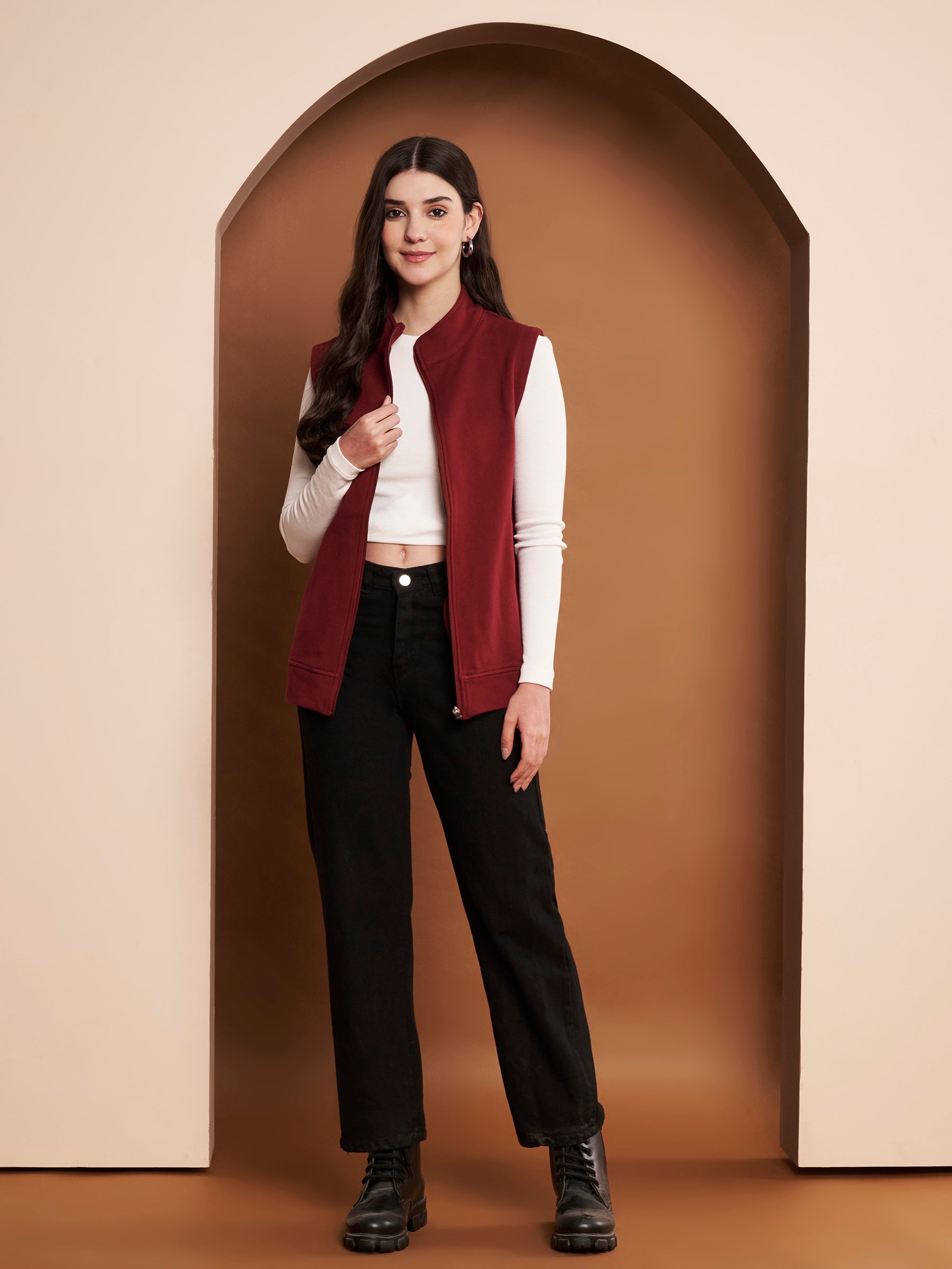 Women Mock Collar Solid Cotton Casual Bomber Jacket