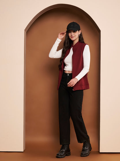 Women Mock Collar Solid Cotton Casual Bomber Jacket