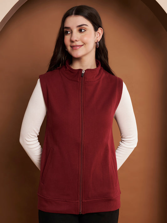 Women Mock Collar Solid Cotton Casual Bomber Jacket