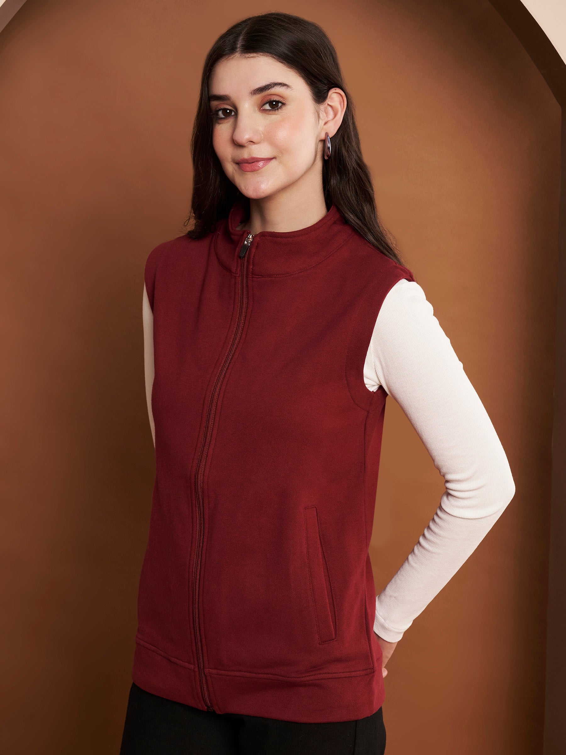 Women Mock Collar Solid Cotton Casual Bomber Jacket