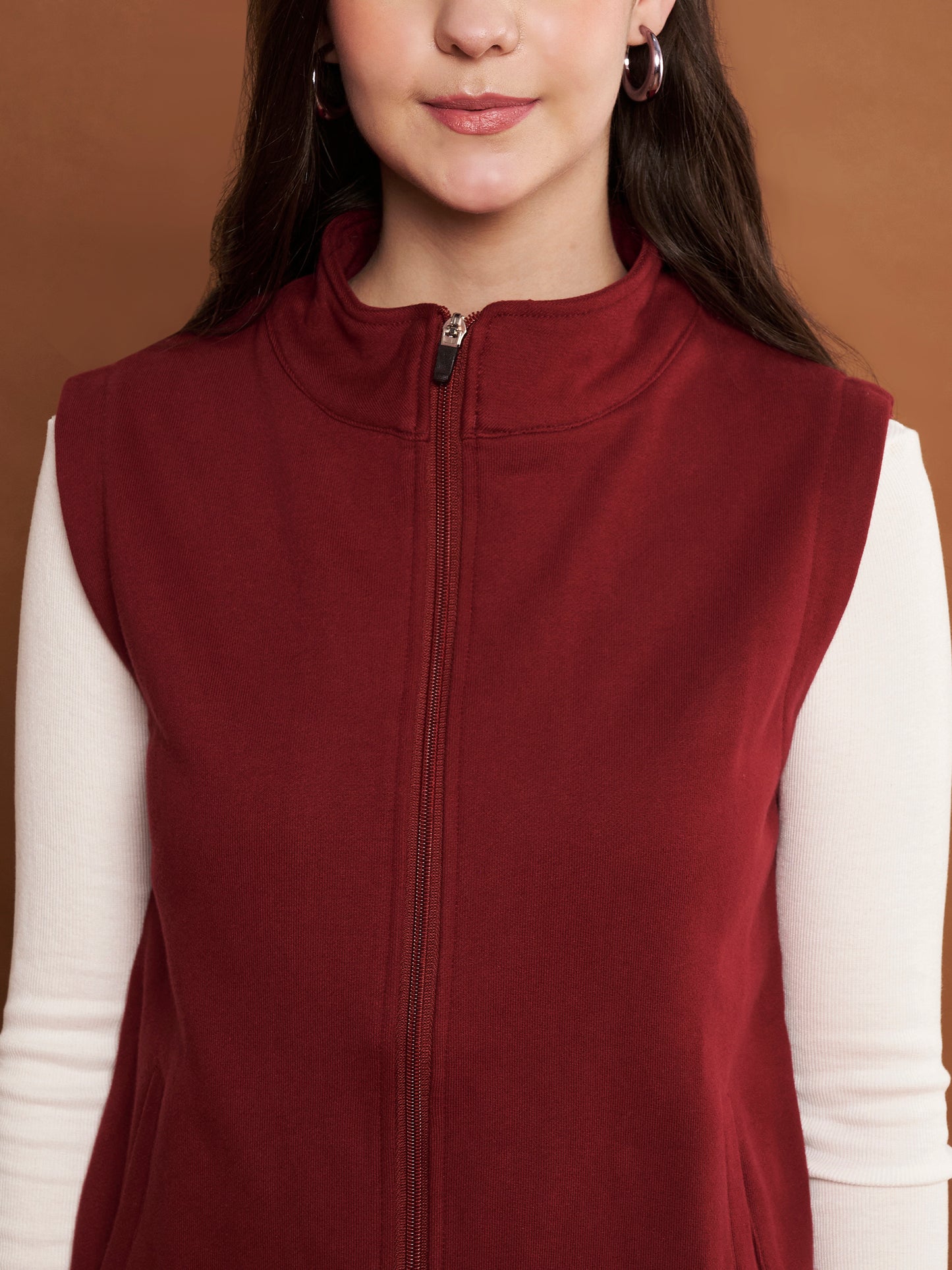 Women Mock Collar Solid Cotton Casual Bomber Jacket