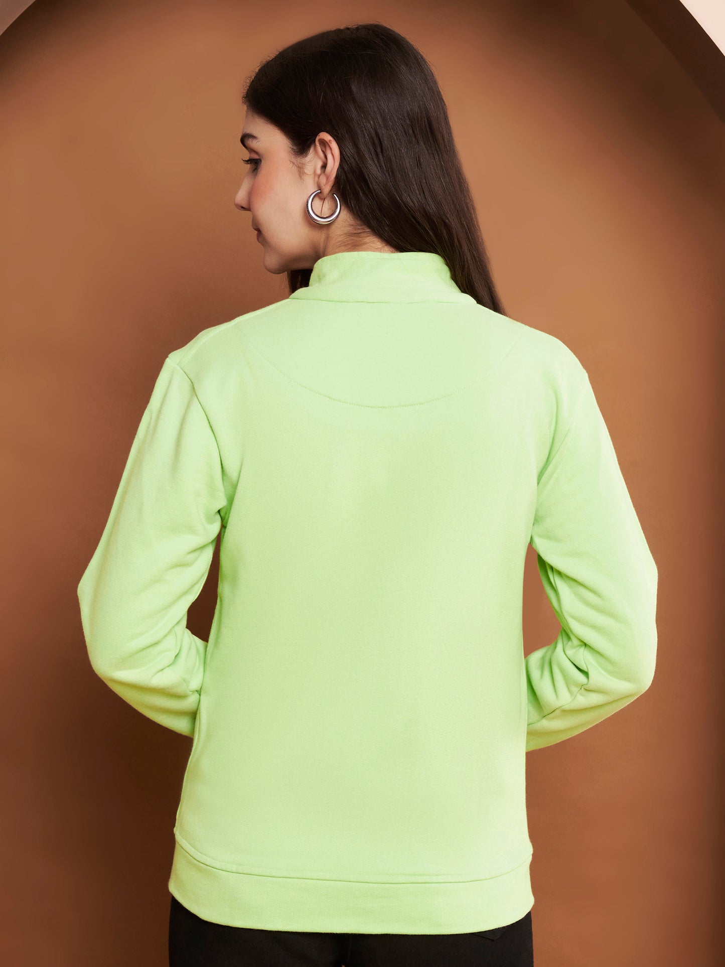 Women Mock Collar Green Bomber Jacket