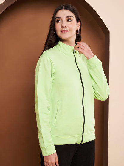 Women Mock Collar Green Bomber Jacket